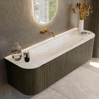 Badmeubel Mondiaz Kurve-Dlux | 150 cm cm | Meubelkleur Shadow | Wastafelkleur Ostra | Solid surface | Wasbak midden spoelbak | Zonder kraangat(en)
