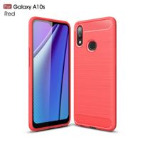 Geborsteld textuur koolstofvezel TPU Case voor Galaxy A10s (rood)