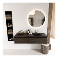 Mondiaz Bukla 140cm badmeubel met module 60 kleur dark brown met 2 lades en wastafel rechts 1 kraangat kleur urban