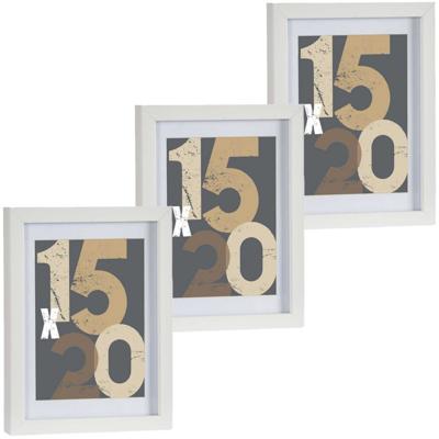3x stuks houten fotolijst - wit - 18 x 24 cm - fotolijstje - met passe-partout - decoratie