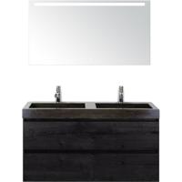 Maxx XL Badmeubelset 120 cm - Black Oak - Wastafel Lucca Dubbel 2 Kraangaten met LED Spiegel