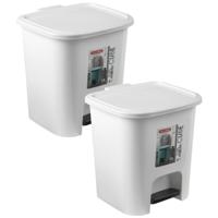 PlasticForte Pedaalemmer - 2x - wit - 7,5 liter - kunststof - 24 x 22 x 25.5 cm