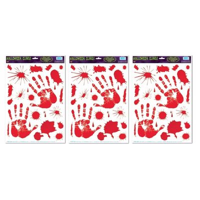 3x Halloween raamsticker met bloed handen