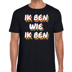 Ik ben wie ik ben gay pride t-shirt zwart voor heren