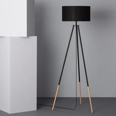 Staande Lamp zwart &apos;Kathal&apos; E27 fitting driepoot stoffen kap modern 141cm