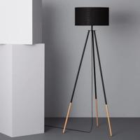 Staande Lamp zwart &apos;Kathal&apos; E27 fitting driepoot stoffen kap modern 141cm