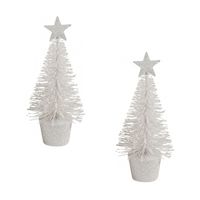 2x stuks kerstversiering witte glitter kerstbomen/kerstboompjes 15 cm