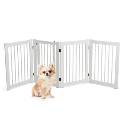 76 cm Hoog Afsluithek voor Honden 4 Panelen Hondenhek met Poort Inklapbaar Veiligheidshek Houten Hek Wit