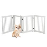 76 cm Hoog Afsluithek voor Honden 4 Panelen Hondenhek met Poort Inklapbaar Veiligheidshek Houten Hek Wit