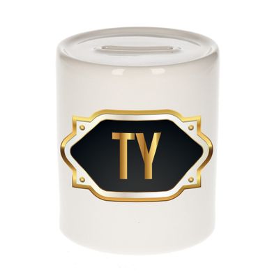 Naam cadeau spaarpot Ty met gouden embleem