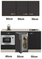 Keukenblok 160 Antraciet incl wandkasten rvs spoelbak en koelkast en magnetron RAI-415 - thumbnail