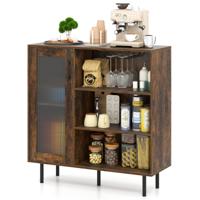 Keuken Dressoir met Deur Koffiebarkast Verstelbare Plank en Wijnglashouder Keukenopbergmeubel Bruin