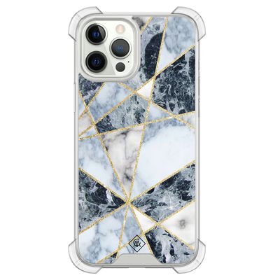 iPhone 12 (Pro) siliconen shockproof hoesje - Marmer blauw iPhone 12 (Pro) siliconen shockproof hoesje - Marmer blauw