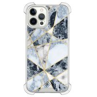 iPhone 12 (Pro) siliconen shockproof hoesje - Marmer blauw