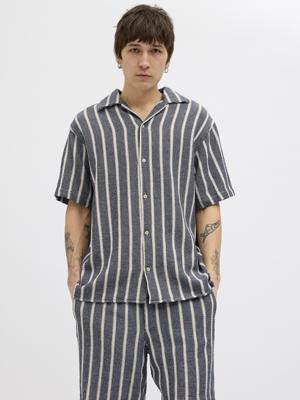 Jack & Jones Jorcoba Stripe Resort Shirt Ss Sn Overhemd Ocean Cavern