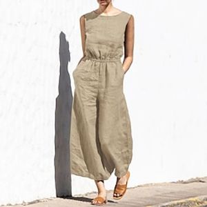 dames jumpsuit effen kleur ronde hals vakantie werk dagelijks normale pasvorm mouwloos mouwloos oranje rood amy groen zwart s m l herfst zomer Lightinthebox