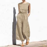 dames jumpsuit effen kleur ronde hals vakantie werk dagelijks normale pasvorm mouwloos mouwloos oranje rood amy groen zwart s m l herfst zomer Lightinthebox - thumbnail