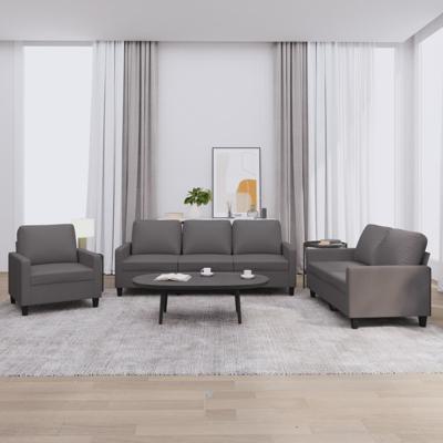 3-delige Loungeset met kussens kunstleer grijs