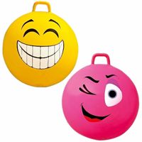 2x stuks speelgoed Skippyballen met funny faces gezicht geel en roze 65 cm