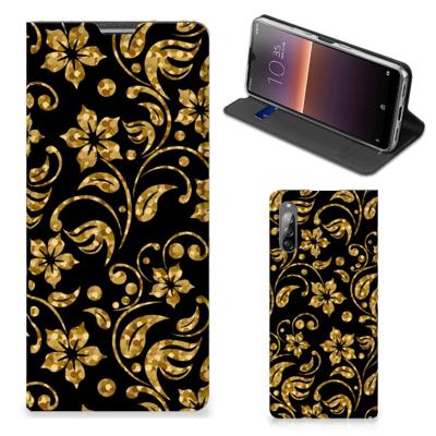 Sony Xperia L4 Smart Cover Gouden Bloemen Sony Xperia L4 Smart Cover Gouden Bloemen