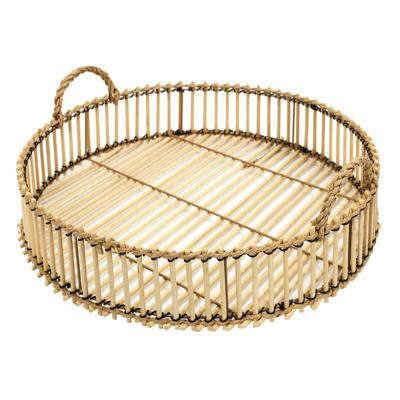 Home Deco Factory dienblad van bamboe - Rond - 40 x 6 cm - naturel - hoge opstaande rand