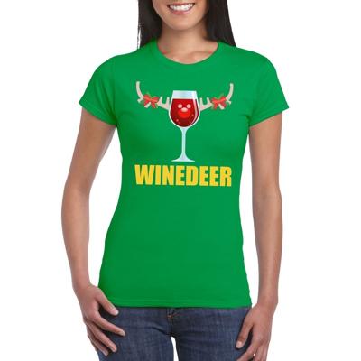 oute Kerst t-shirts - Wijntje - Winedeer - groen - voor dames - Kerstkleding truien