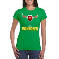 oute Kerst t-shirts - Wijntje - Winedeer - groen - voor dames - Kerstkleding truien