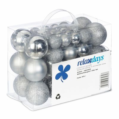 Relaxdays kerstballen - 50x st - zilver - 3, 4 en 6 cm - kunststof - mat/glans/glitter Relaxdays kerstballen - 50x st - zilver - 3, 4 en 6 cm - kunststof - mat/glans/glitter