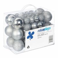 Relaxdays kerstballen - 50x st - zilver - 3, 4 en 6 cm - kunststof - mat/glans/glitter