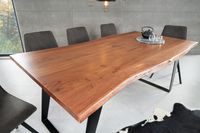 Massief houten eettafel ORGANIC ARTWORK 180cm acacia industrieel design ijzeren frame boomrand - 43364