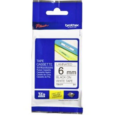 Brother lettertape TZE-211 wit/zwart 6 mm