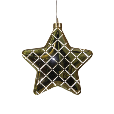 Kersthanger ster glas diamant patroon 10led warm wit op batterij met timer 19 cm glimmend goud - Annas collection
