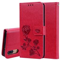 Rose reliëf horizontaal flip PU lederen draagtas voor Huawei P20, met houder & kaartsleuven & portemonnee (rood)