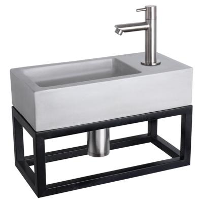 Differnz Ravo fonteinset beton lichtgrijs - kraan recht - met handdoekrek - 38.5 x 18.5 x 9 cm - mat chroom