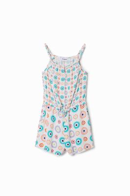 Korte geometrische jumpsuit schouderbandjes - WHITE - 11/12