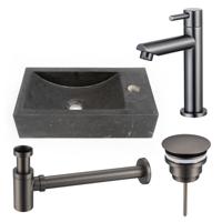 Fortifura Fuente fonteinset - 40x22 - 1 kraangat - rechts - natuursteen - fonteinkraan Geborsteld Gunmetal PVD - donker SW696237/SW696207/SW696217/SW728242