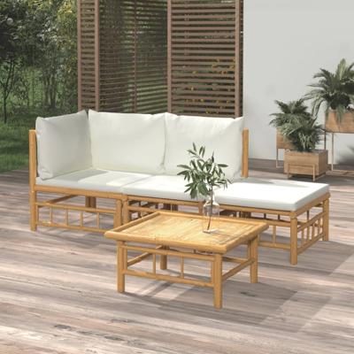 4-delige Loungeset met kussens bamboe crèmewit