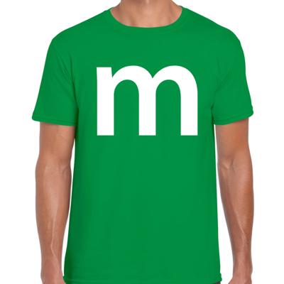 Letter M verkleed Carnaval t-shirt - groen - voor heren - M en M carnavalskleding - groepjes