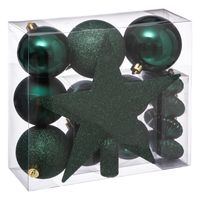 Set van 17x stuks kunststof kerstballen met ster piek emerald groen