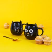 Coffee cup set Wake Cat x2 black ceramic
