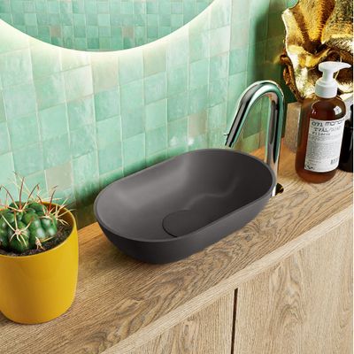 MONDIAZ POOLE solid surface opzetkom kleur Darkgrey | Darkgrey. Afmeting 30x18x8cm