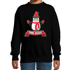 Kersttrui/sweater voor jongens/meisjes - free hugs - zwart - Kerst pinguin