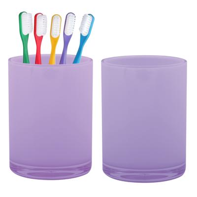 Home & Styling badkamer bekers - 2x - tandenborstelhouder - Troyes - kunststof - lila - 7 x 9 cm