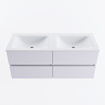 MONDIAZ VICA 120cm badmeubel onderkast Cale 4 lades. Wastafel CLOUD dubbel zonder kraangat, kleur Talc.