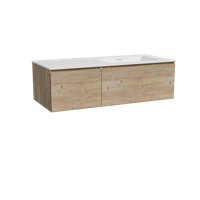 Storke Edge zwevend badmeubel 120 x 52 cm ruw eiken met Mata asymmetrisch rechtse wastafel in solid surface mat wit