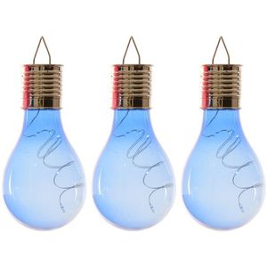 3x Buiten LED blauwe lampbolletjes solar verlichting 14 cm
