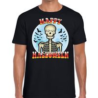 Happy Halloween skelet verkleed t-shirt zwart voor heren - thumbnail