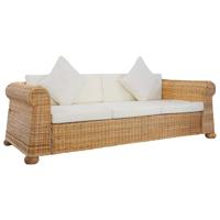 Driezitsbank met kussens natuurlijk rattan