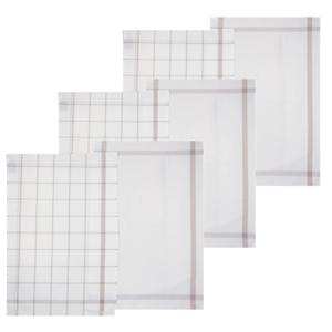 Theedoek Traditioneel - set van 6x stuks - grijs/wit- motief - katoen - 70 x 45 cm