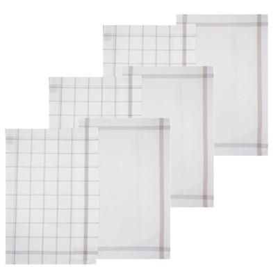 Theedoek Traditioneel - set van 6x stuks - grijs/wit- motief - katoen - 70 x 45 cm